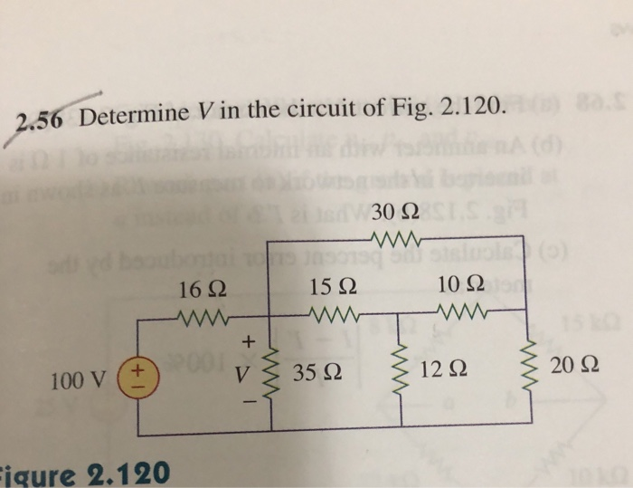 Solved 2.56 Determine V in the circuit of Fig. 2.120. 5 30 Ω | Chegg.com