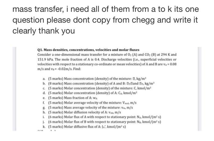 Solved mass transfer, i need all of them from a to k its one | Chegg.com