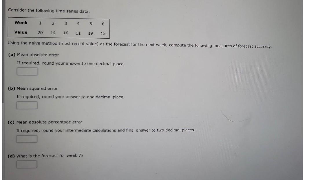 Solved Consider the following time series data. Using the | Chegg.com