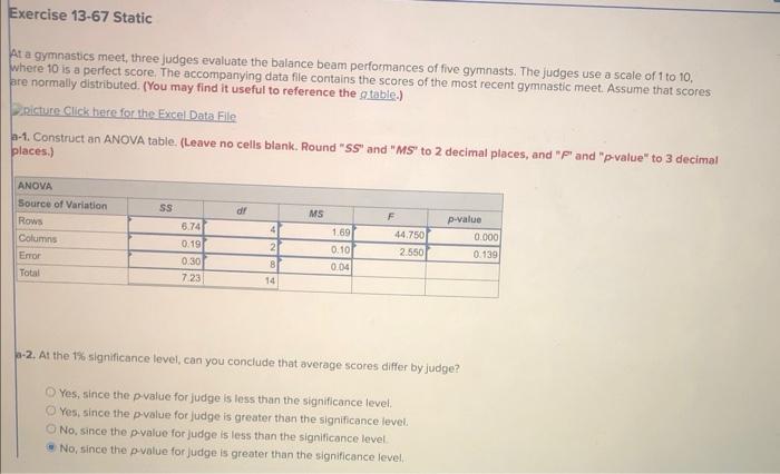 Solved Exercise 13-67 Static At a gymnastics meet, three | Chegg.com
