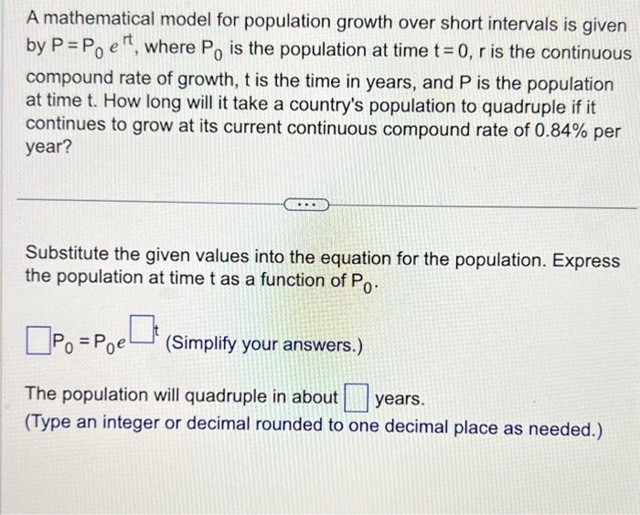 Solved A mathematical model for population growth over short | Chegg.com