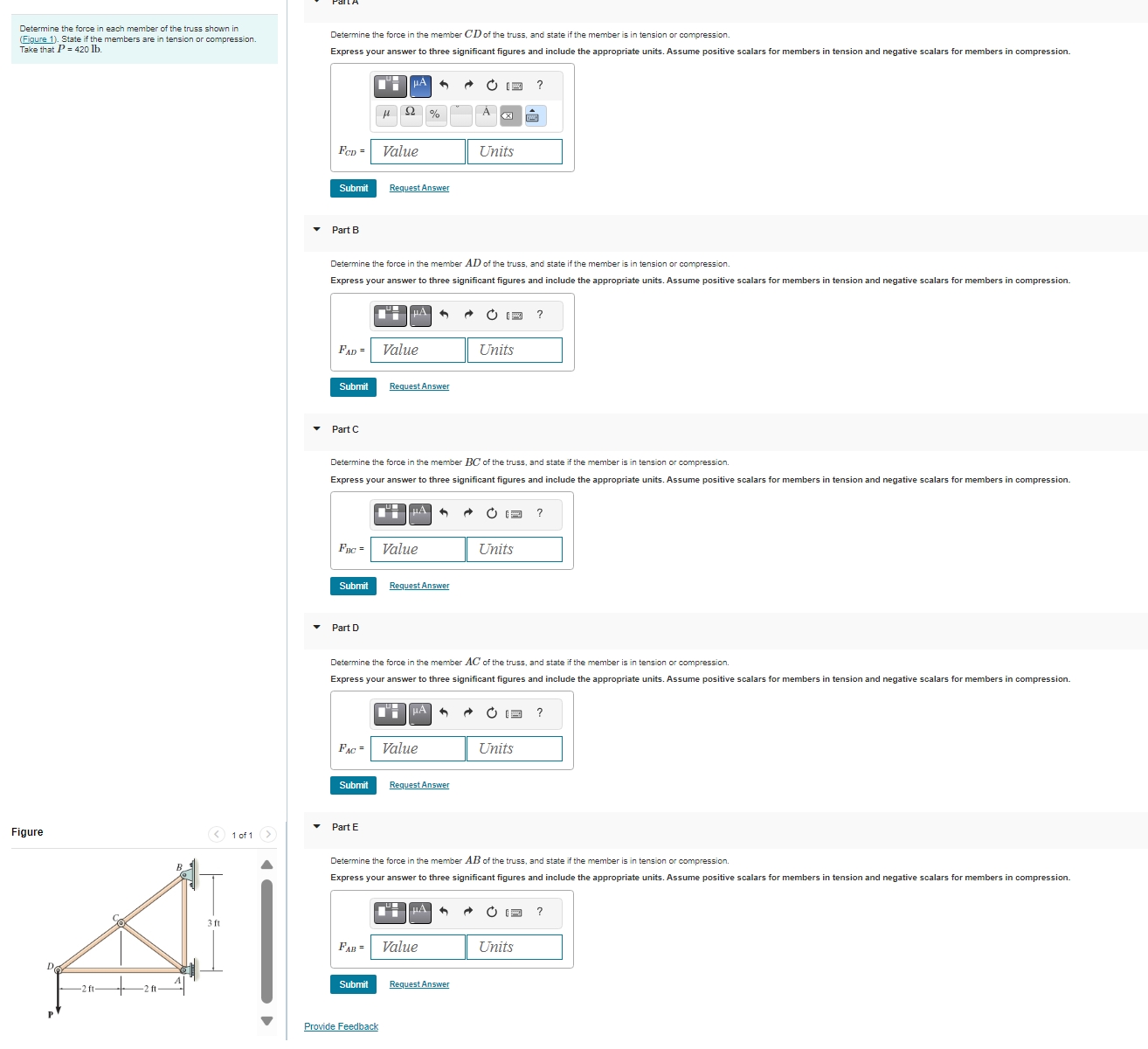 Solved Determine the force in each member of the truss shown | Chegg.com