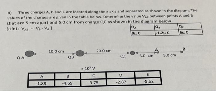 Solved 4) Three Charges A,B And C Are Located Along The X | Chegg.com