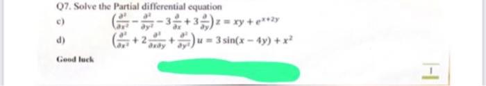 Solved Q7. Solve the Partial differential equation c) | Chegg.com