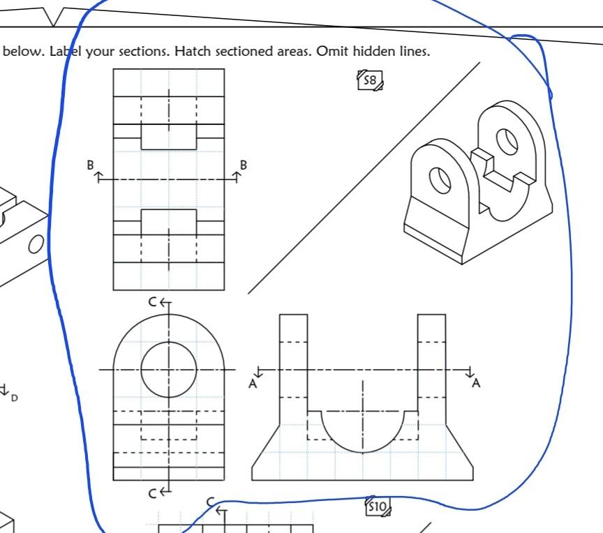 Solved below. Label your sections. Hatch sectioned areas.