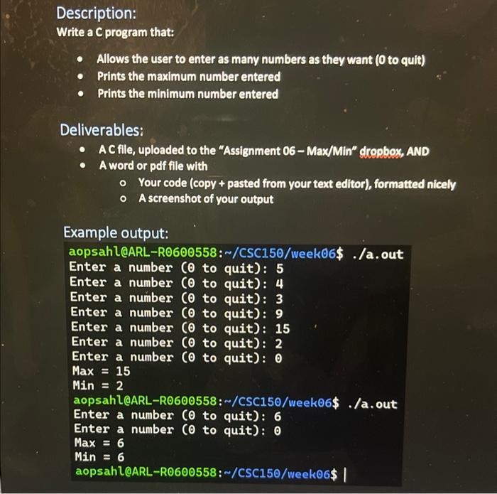 Solved Description: Write a C program that: - Allows the | Chegg.com