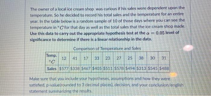 Solved The owner of a local ice cream shop was curious if | Chegg.com