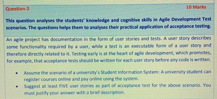 Example User Stories - analysed and tested.