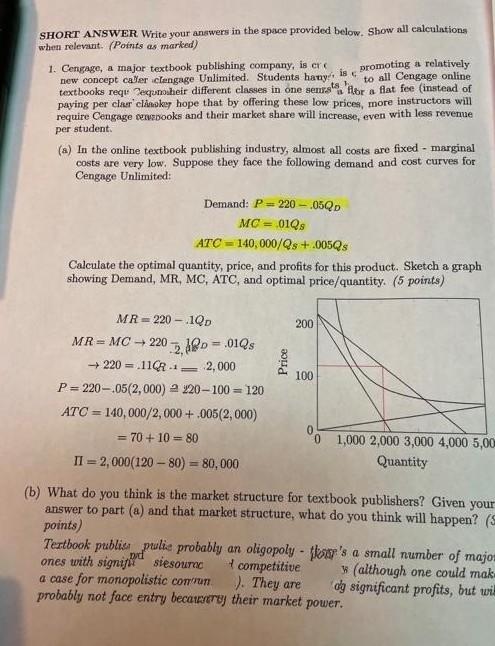 Solved SHORT ANSWER Write your answers in the space provided | Chegg.com