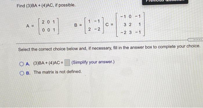 Solved Given the following matrices, perform the indicated | Chegg.com