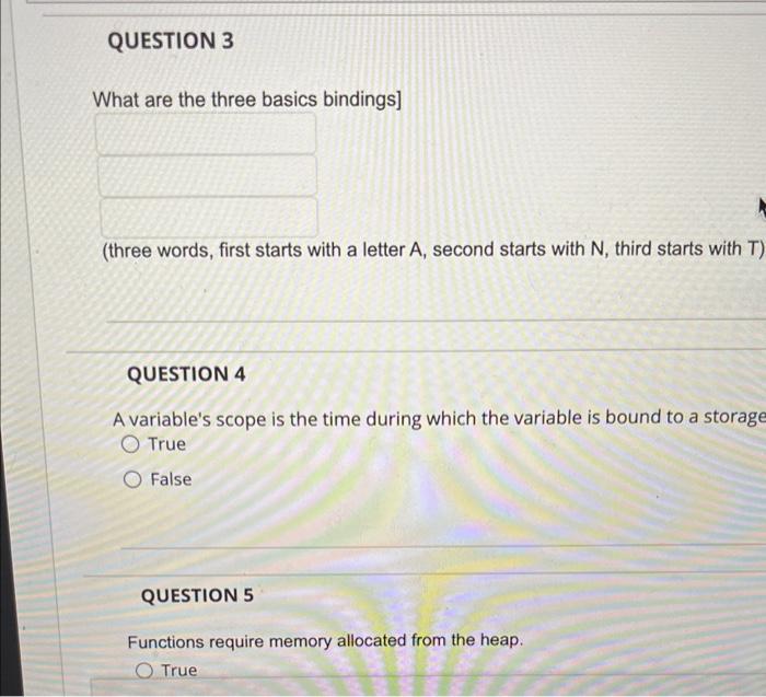 Solved What are the three basics bindings] (three words, | Chegg.com
