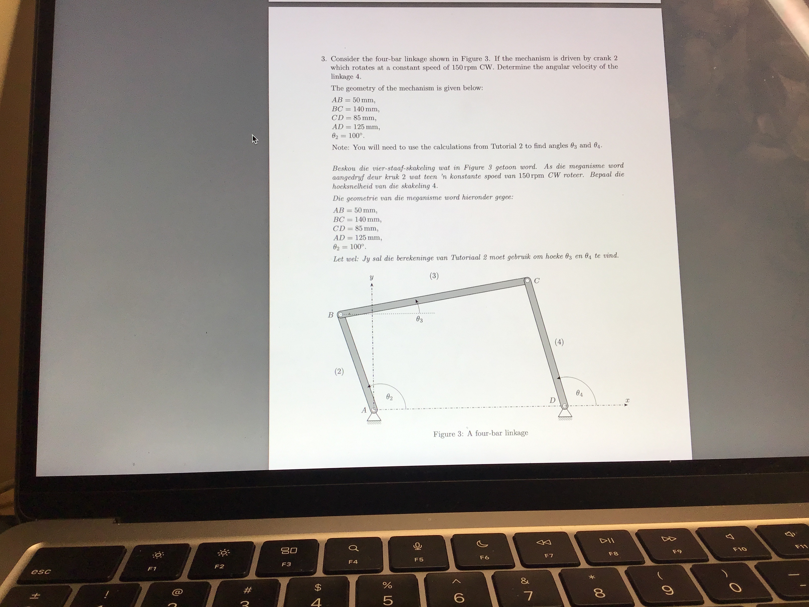 Solved Consider The Four-bar Linkage Shown In Figure 3. ﻿If | Chegg.com