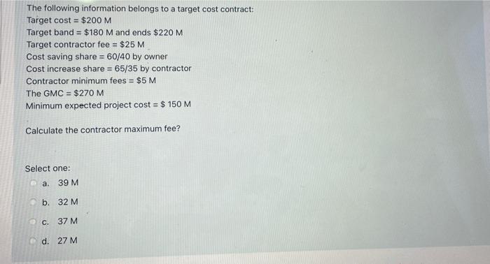 Solved The following information belongs to a target cost | Chegg.com