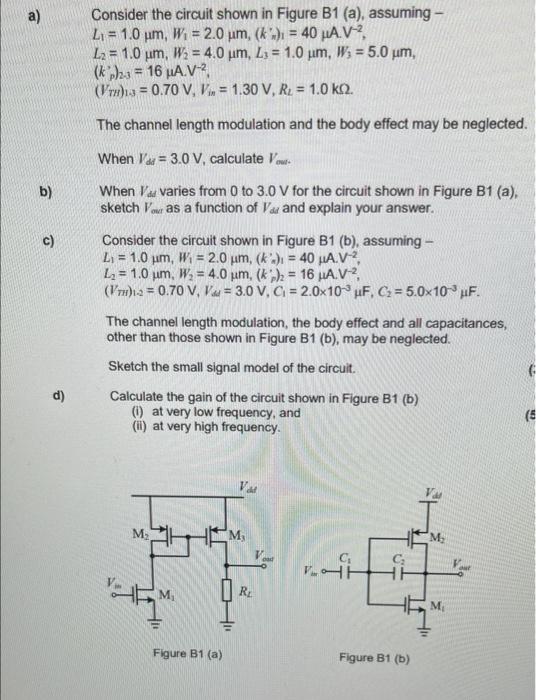 Solved Consider the circuit shown in Figure B1 (a), assuming | Chegg.com