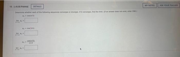 Solved an=cos(A)]} an=cos(3A) = am=n+Jcos(n/5) | Chegg.com