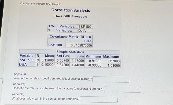 Solved Consider The Following SAS Output: Correlation | Chegg.com