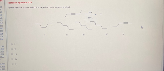 Solved Testbank, Question 072 For the reaction shown, select | Chegg.com