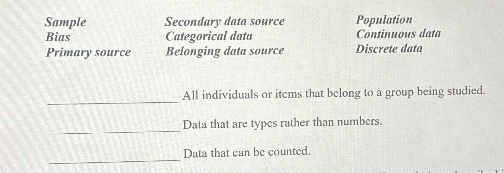 Solved \table[[Sample,Secondary data | Chegg.com
