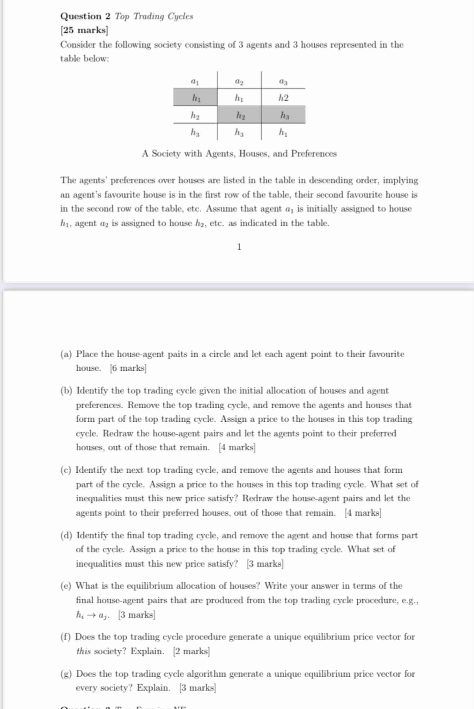 Solved Question 2 ﻿Top Trading Cycles[25 ﻿marks]Consider the | Chegg.com