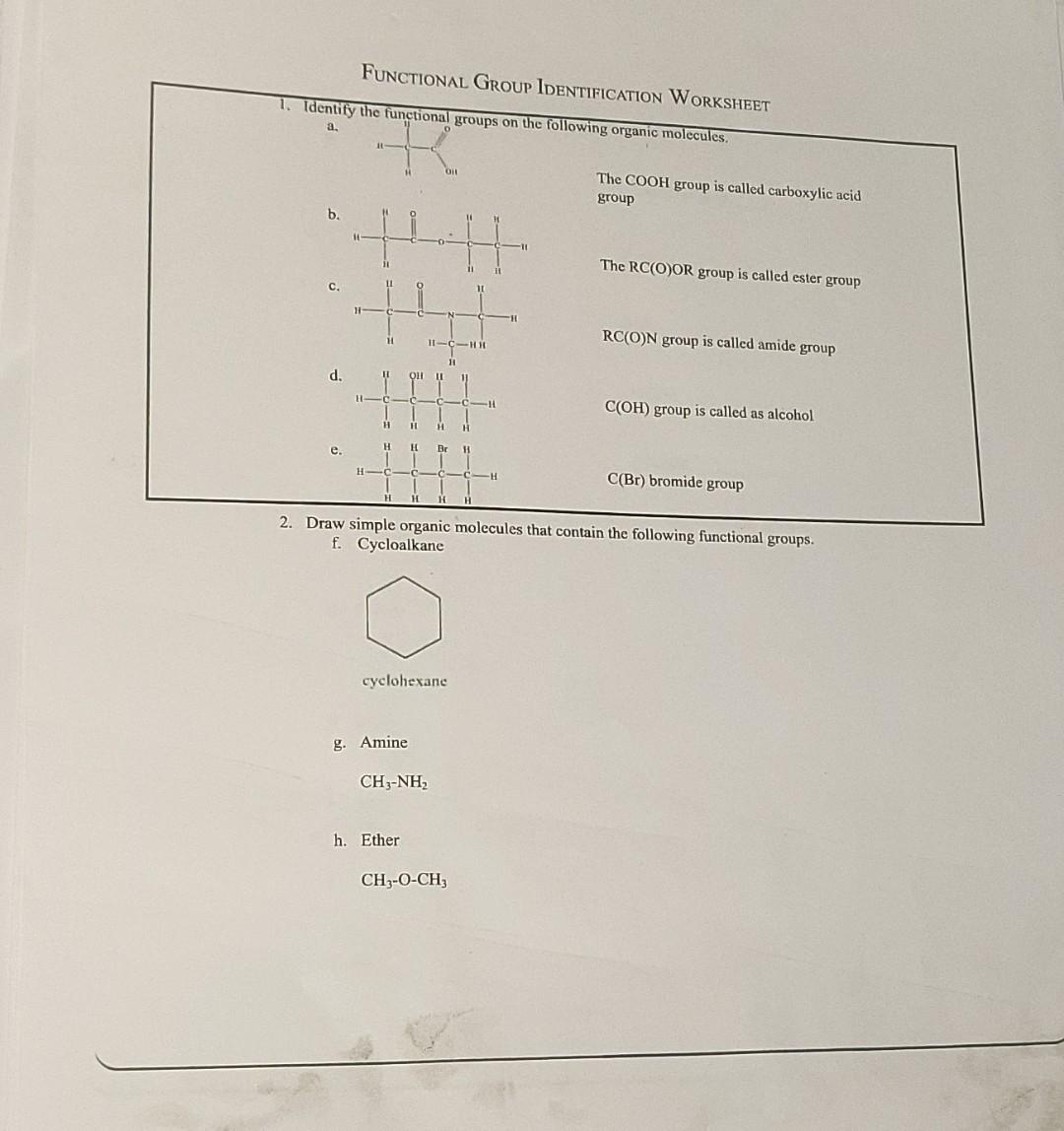 Functional GROUP IDENTIFICATION W ORKSHEET - Identify | Chegg.com