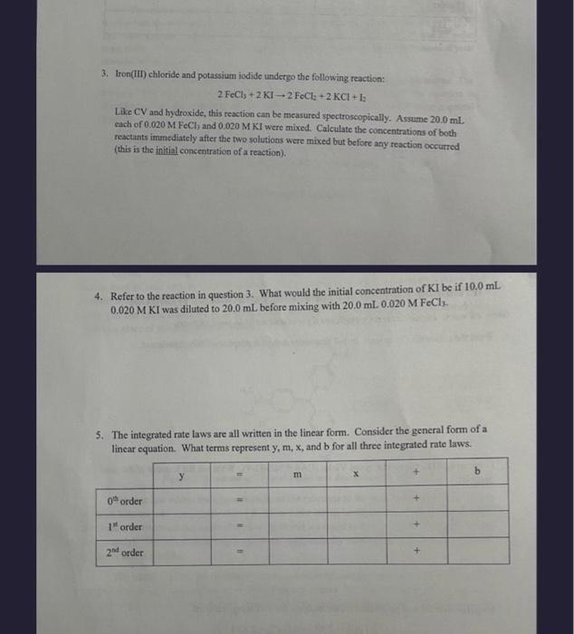 3. Iron(III) chloride and potassium iodide undergo