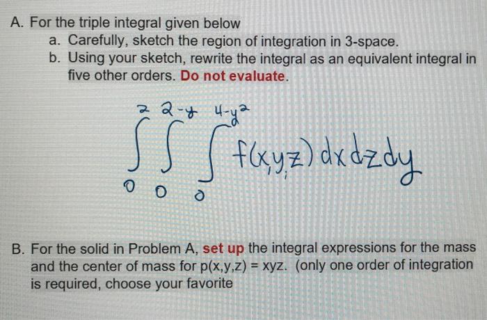 Solved A. For the triple integral given below a. Carefully, | Chegg.com