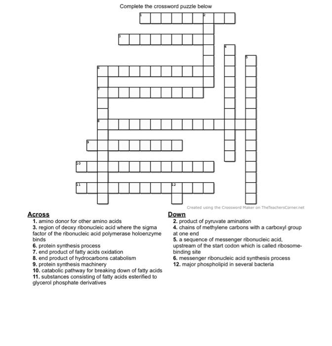 Solved Complete The Crossword Puzzle Below Across 1. Amino 