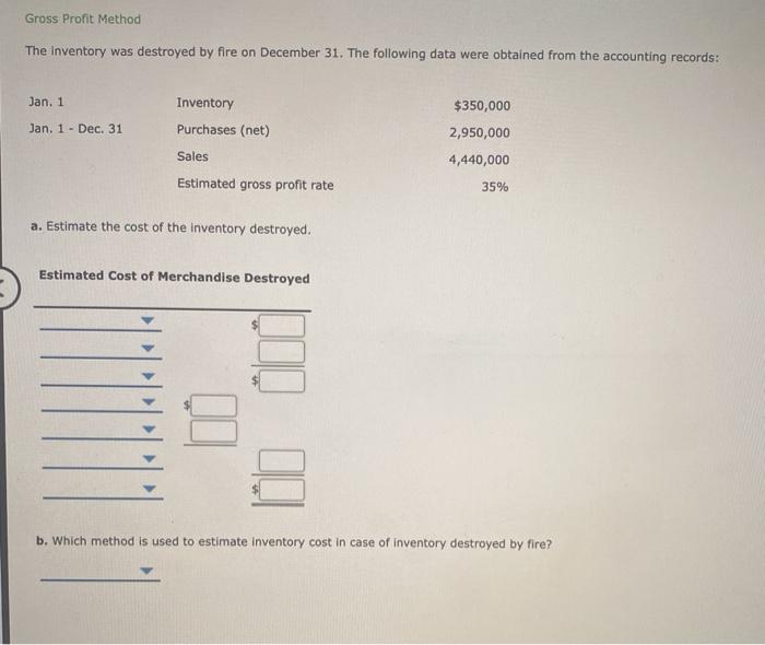 Solved Gross Profit Method The Inventory Was Destroyed By | Chegg.com