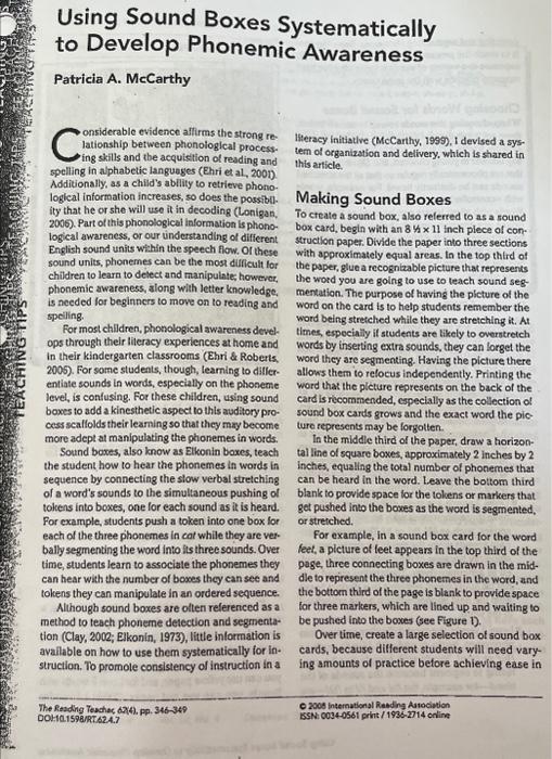Read the assigned article, Using Sound Boxes | Chegg.com