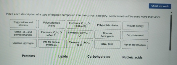 Solved Place each description of a type of organic compound | Chegg.com