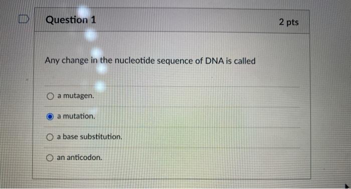 Solved D Question 1 2 pts Any change in the nucleotide | Chegg.com