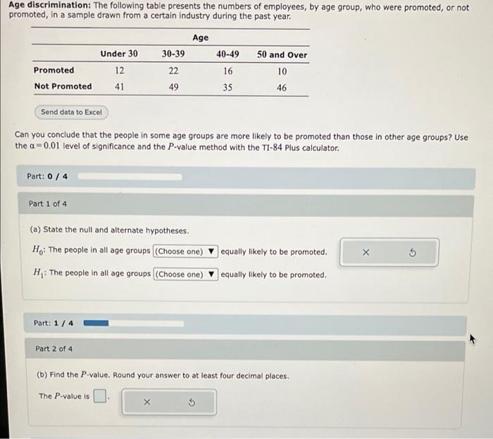 Solved Age discrimination: The following table presents the | Chegg.com