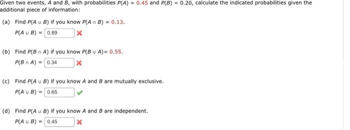 Solved Given two events A and B with probabilities Chegg