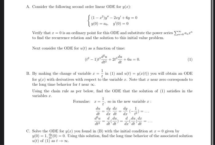 Solved A. Consider the following second order linear ODE for | Chegg.com