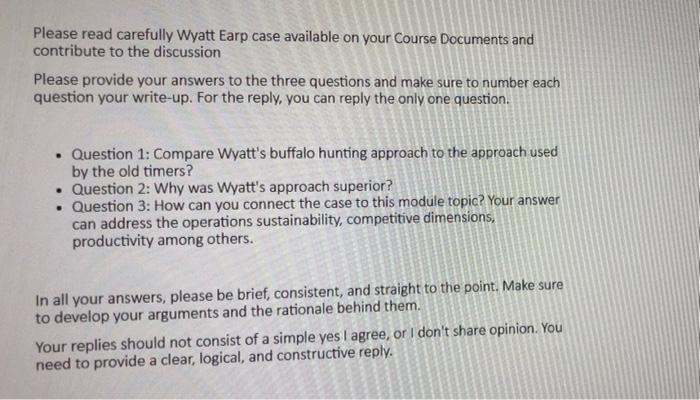 Solved Please read carefully Wyatt Earp case available on Chegg com