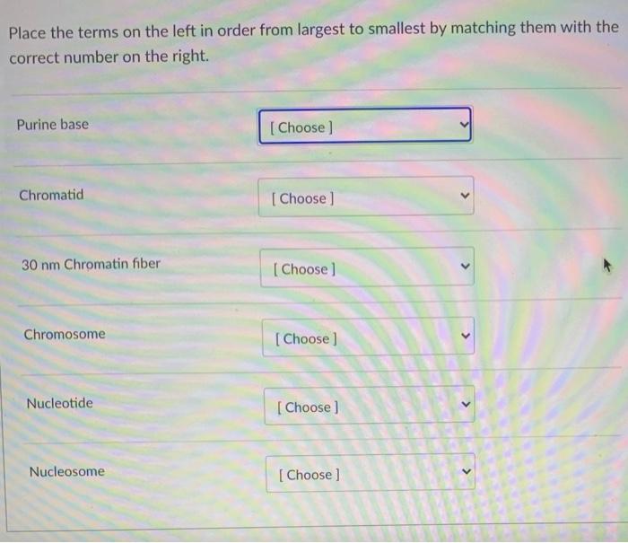 Solved Place The Terms On The Left In Order From Largest To | Chegg.com