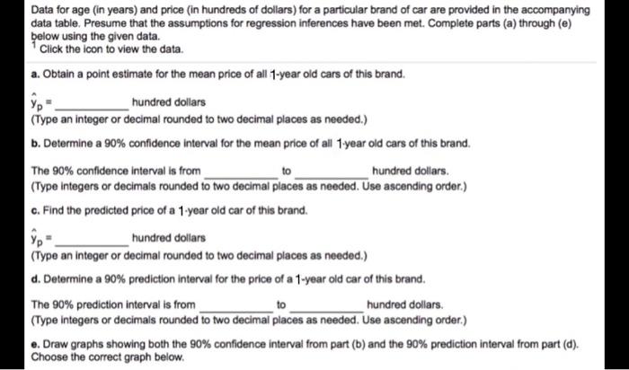 Solved Data for age and price for a particular brand of car | Chegg.com