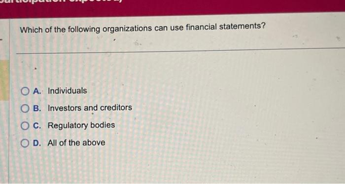 Solved Which of the following organizations can use | Chegg.com
