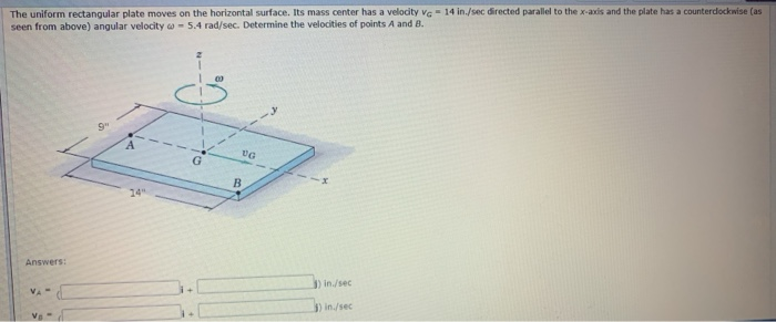 Solved The uniform rectangular plate moves on the horizontal | Chegg.com