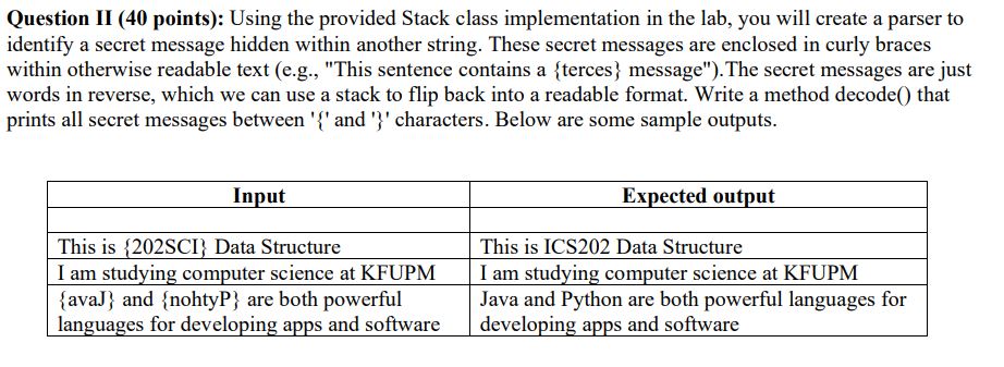 Solved Question II (40 ﻿points): Using the provided Stack | Chegg.com