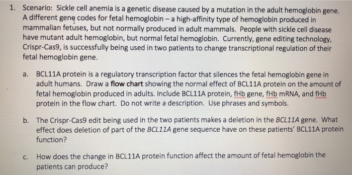 Solved 1. Scenario: Sickle cell anemia is a genetic disease | Chegg.com