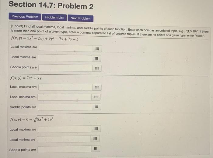 Solved Section 14.7: Problem 2 Previous Problem Problem List | Chegg.com