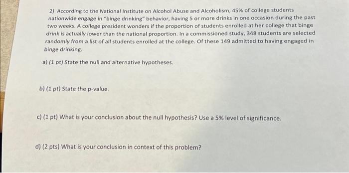 Solved 2) According to the National Institute on Alcohol | Chegg.com