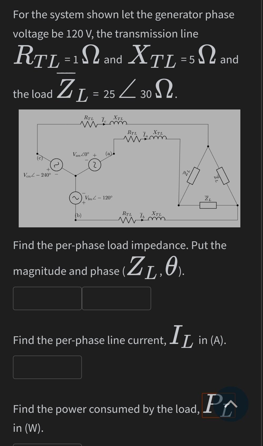 Solved For the system shown let the generator phase voltage | Chegg.com