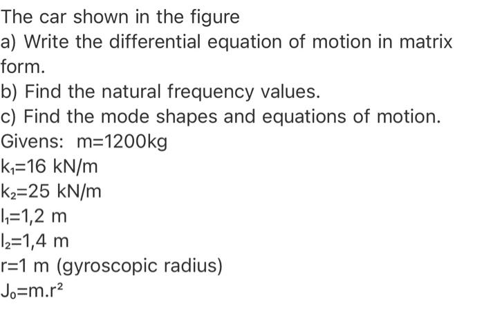 Solved The car shown in the figure a) Write the differential | Chegg.com