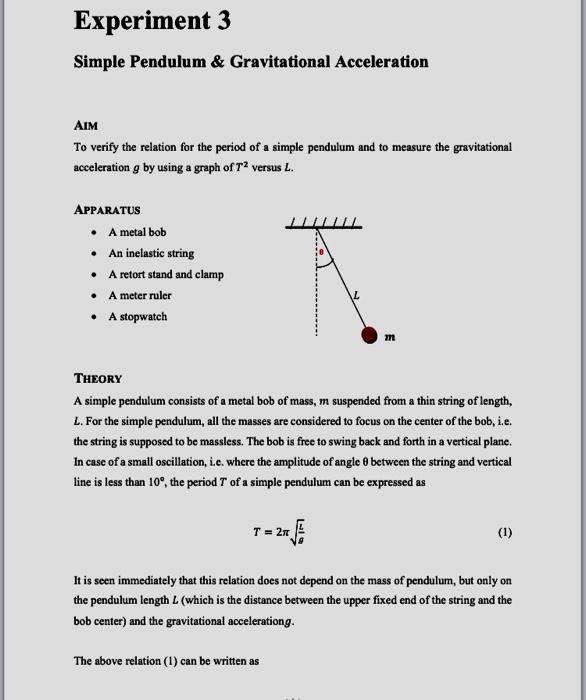 Experiment 3 Simple Pendulum And Gravitational 5499