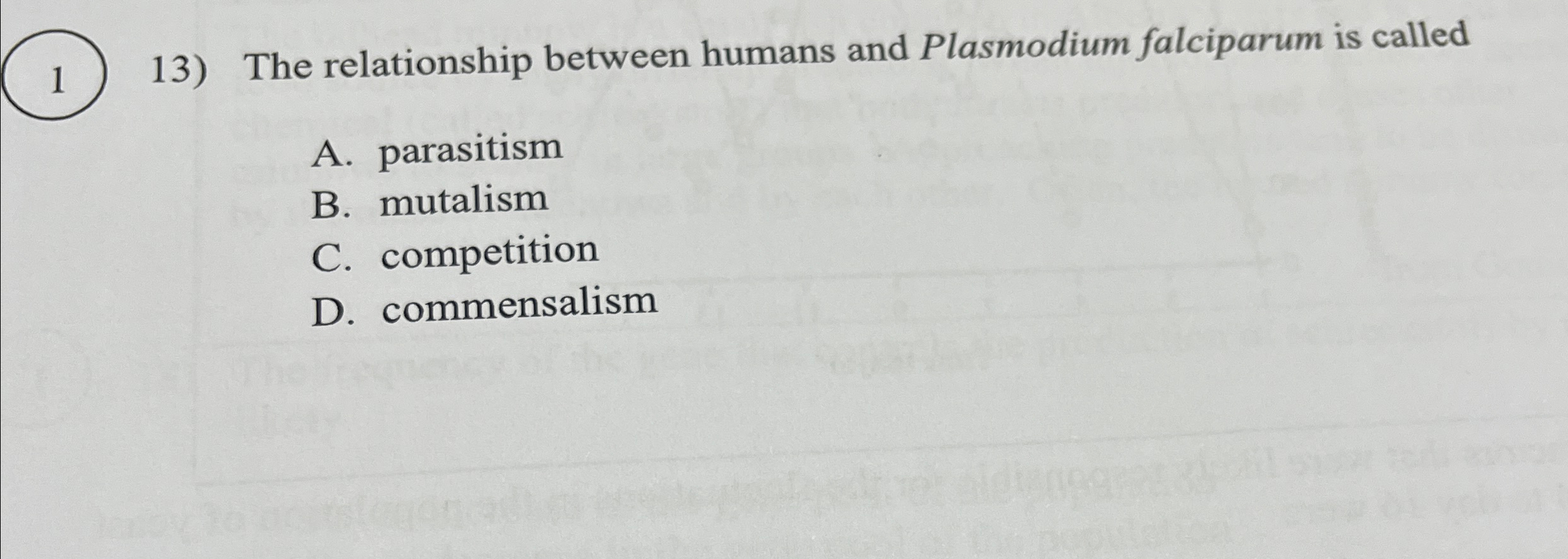 Solved 1 13) ﻿The relationship between humans and Plasmodium | Chegg.com