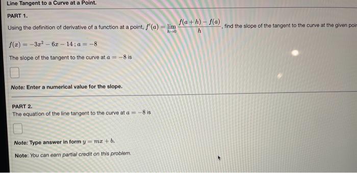 Solved Line tangent to a curve at a point part one and two | Chegg.com