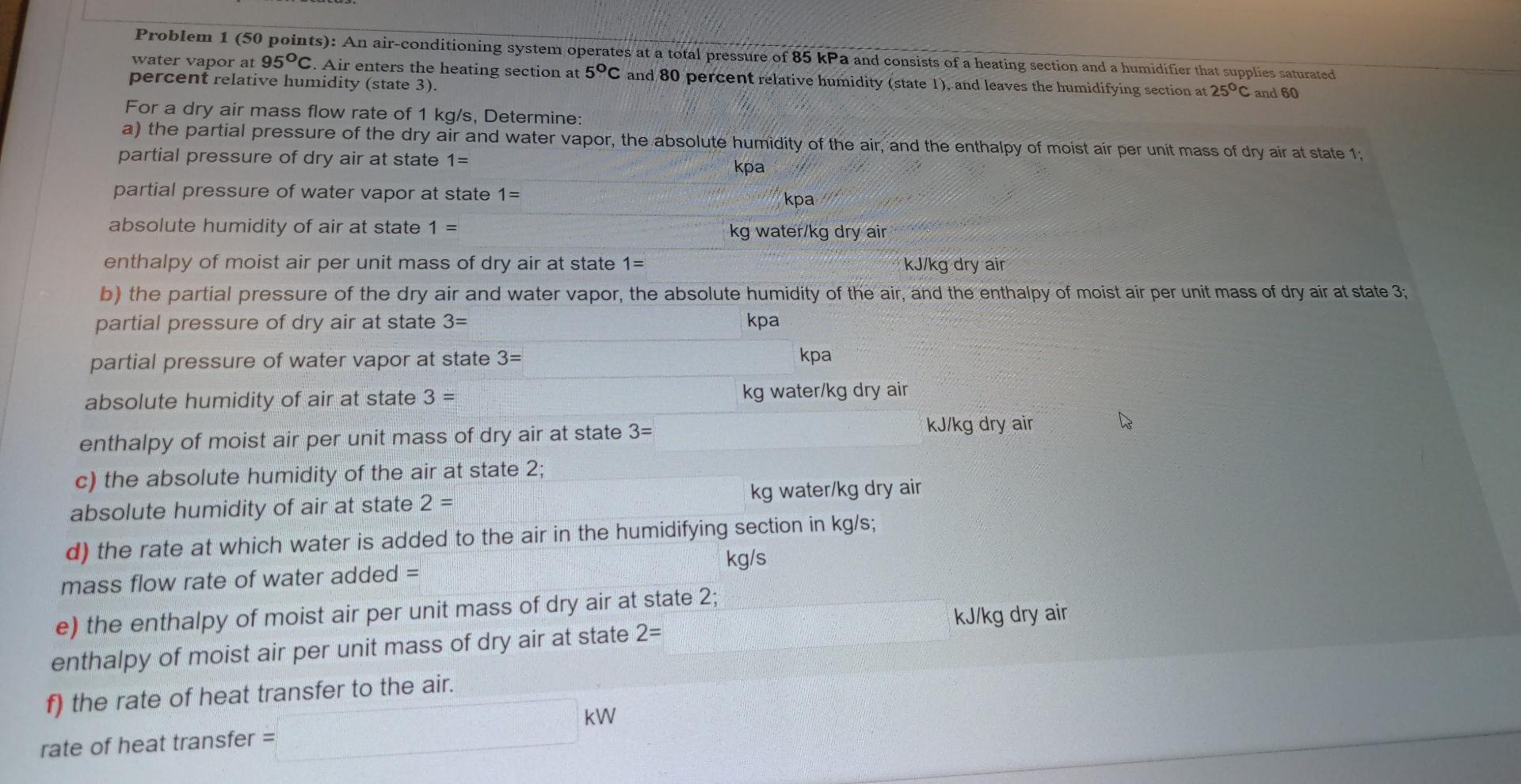 Solved Problem 1 (50 points): An air-conditioning system | Chegg.com