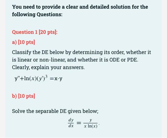 Solved You need to provide a clear and detailed solution for | Chegg.com